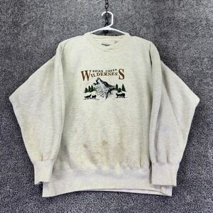 Vtg Briar Creek Sweatshirt Mens Large Beige Fleece Wolf Wilderness Graphic